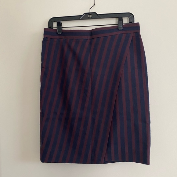 J. Crew Maroon Navy Stripe The Pencil Wrap Skirt - Picture 2 of 8